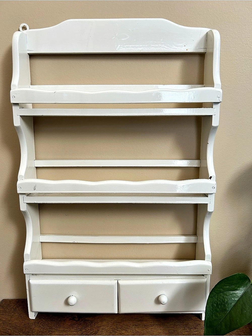 Vintage White Wall-Mounted Spice Rack with 2 Drawers